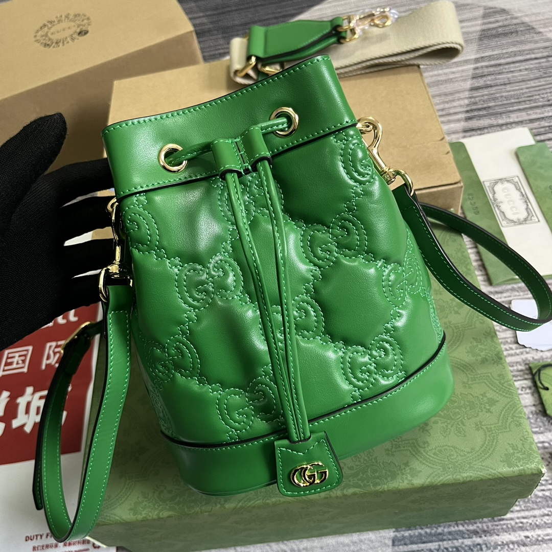 Gucci 728231 GG Matelass¨¦ Bucket Bag Green