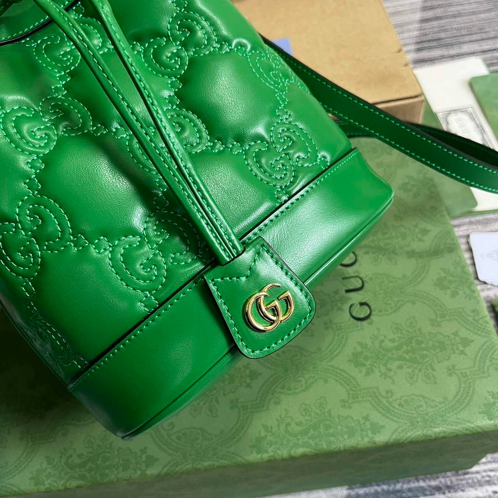 Gucci 728231 GG Matelass¨¦ Bucket Bag Green