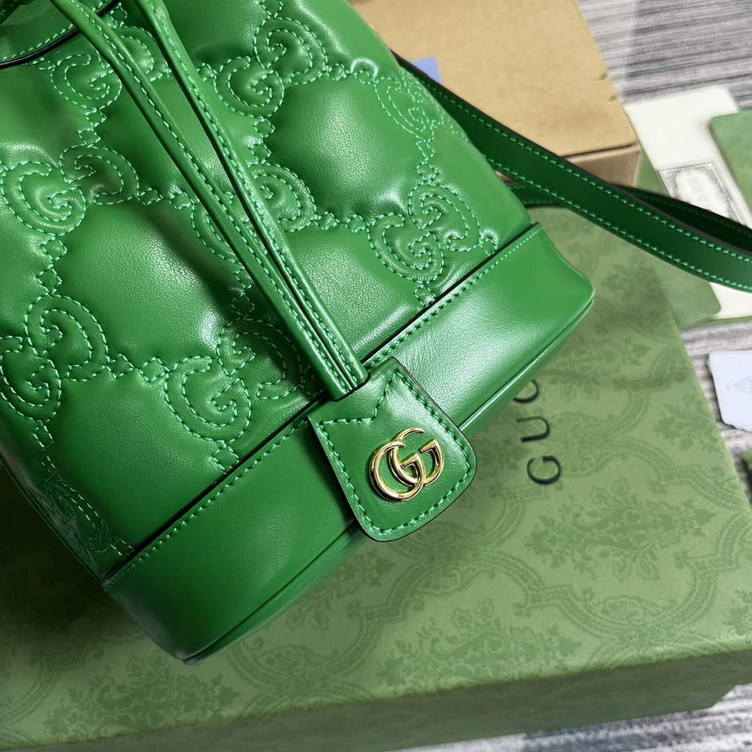Gucci 728231 GG Matelass¨¦ Bucket Bag Green
