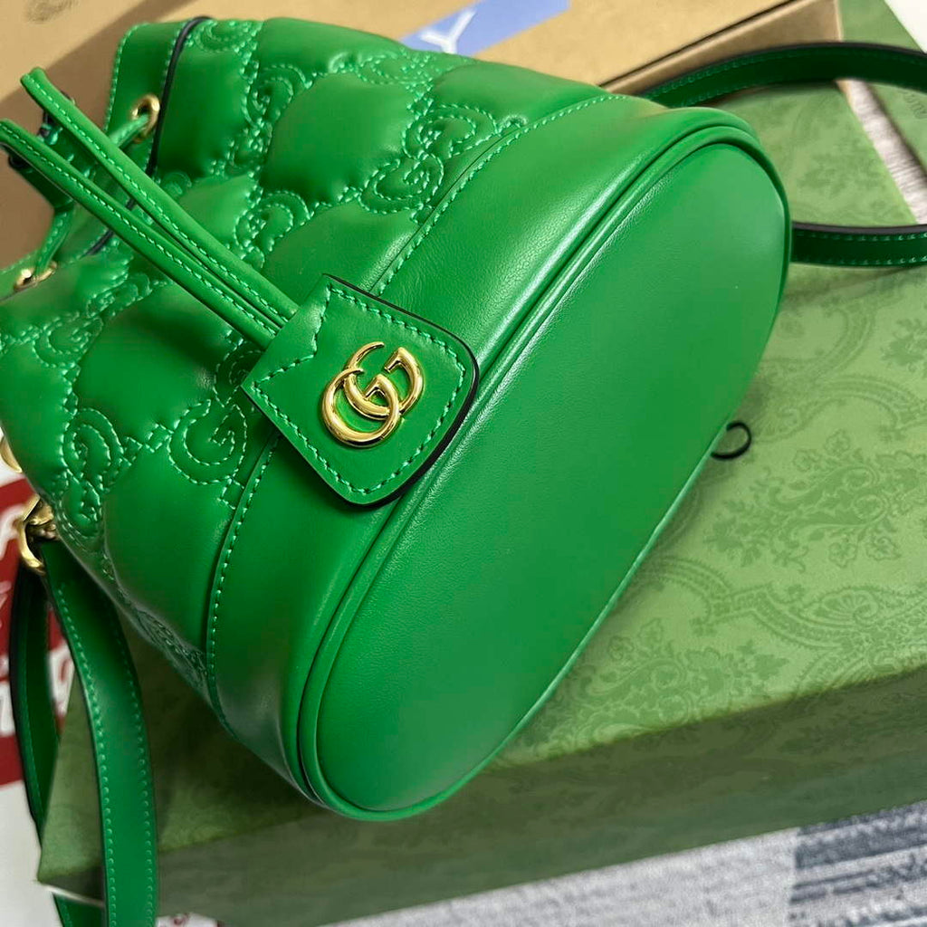 Gucci 728231 GG Matelass¨¦ Bucket Bag Green