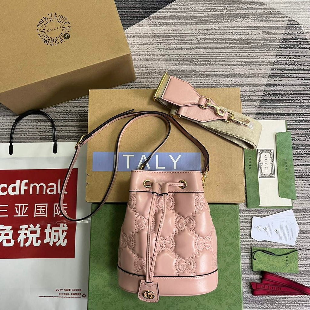 Gucci 728231 GG Matelass¨¦ Bucket Bag Light Pink