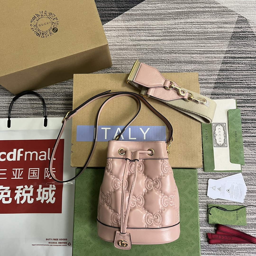 Gucci 728231 GG Matelass¨¦ Bucket Bag Light Pink