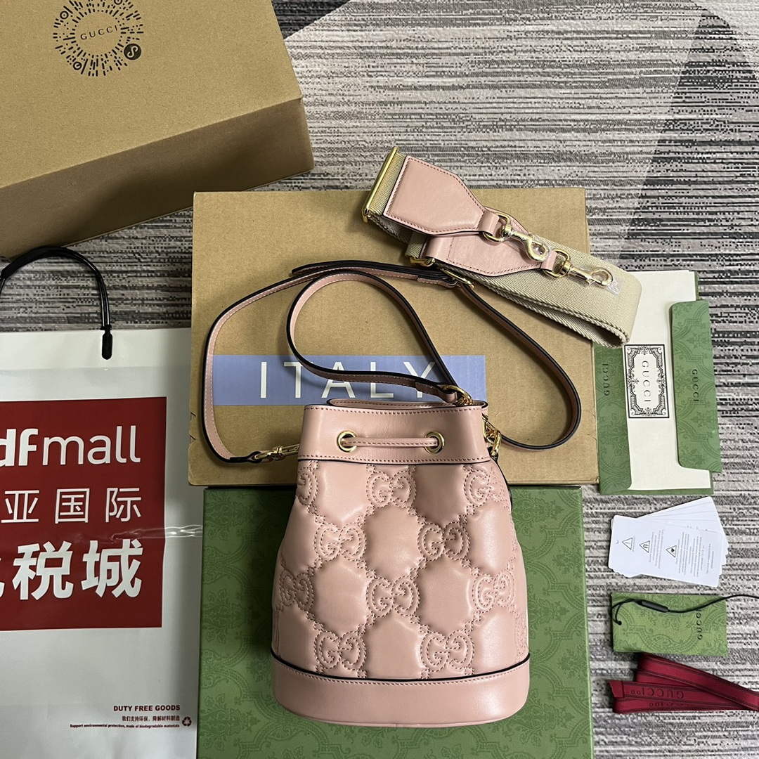 Gucci 728231 GG Matelass¨¦ Bucket Bag Light Pink