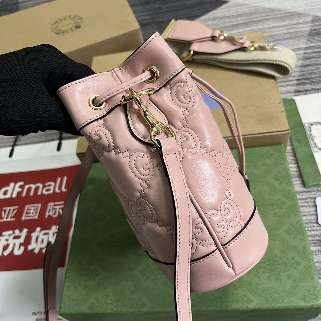 Gucci 728231 GG Matelass¨¦ Bucket Bag Light Pink