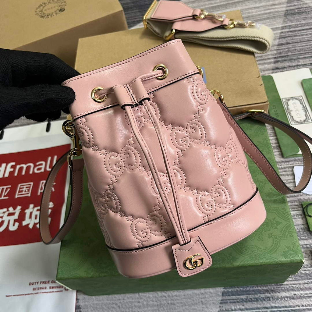 Gucci 728231 GG Matelass¨¦ Bucket Bag Light Pink