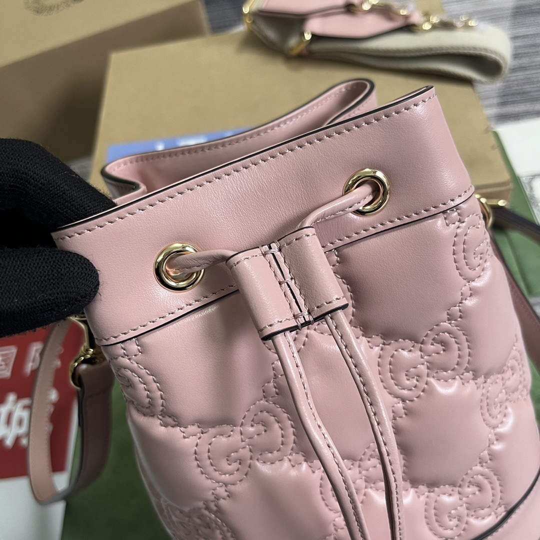 Gucci 728231 GG Matelass¨¦ Bucket Bag Light Pink