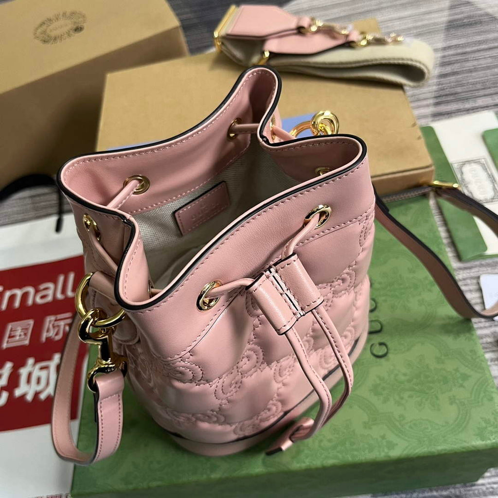 Gucci 728231 GG Matelass¨¦ Bucket Bag Light Pink