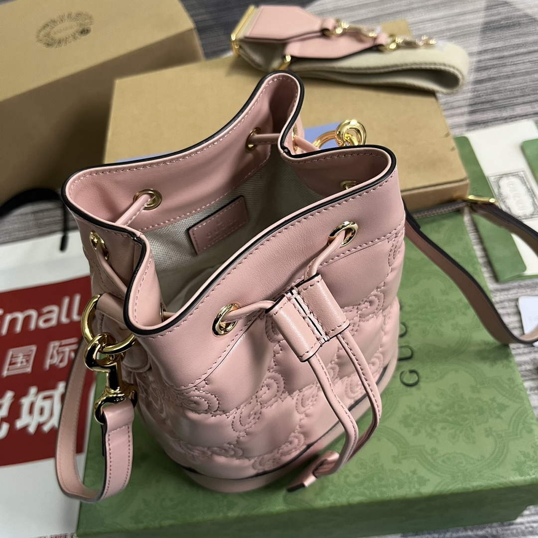 Gucci 728231 GG Matelass¨¦ Bucket Bag Light Pink