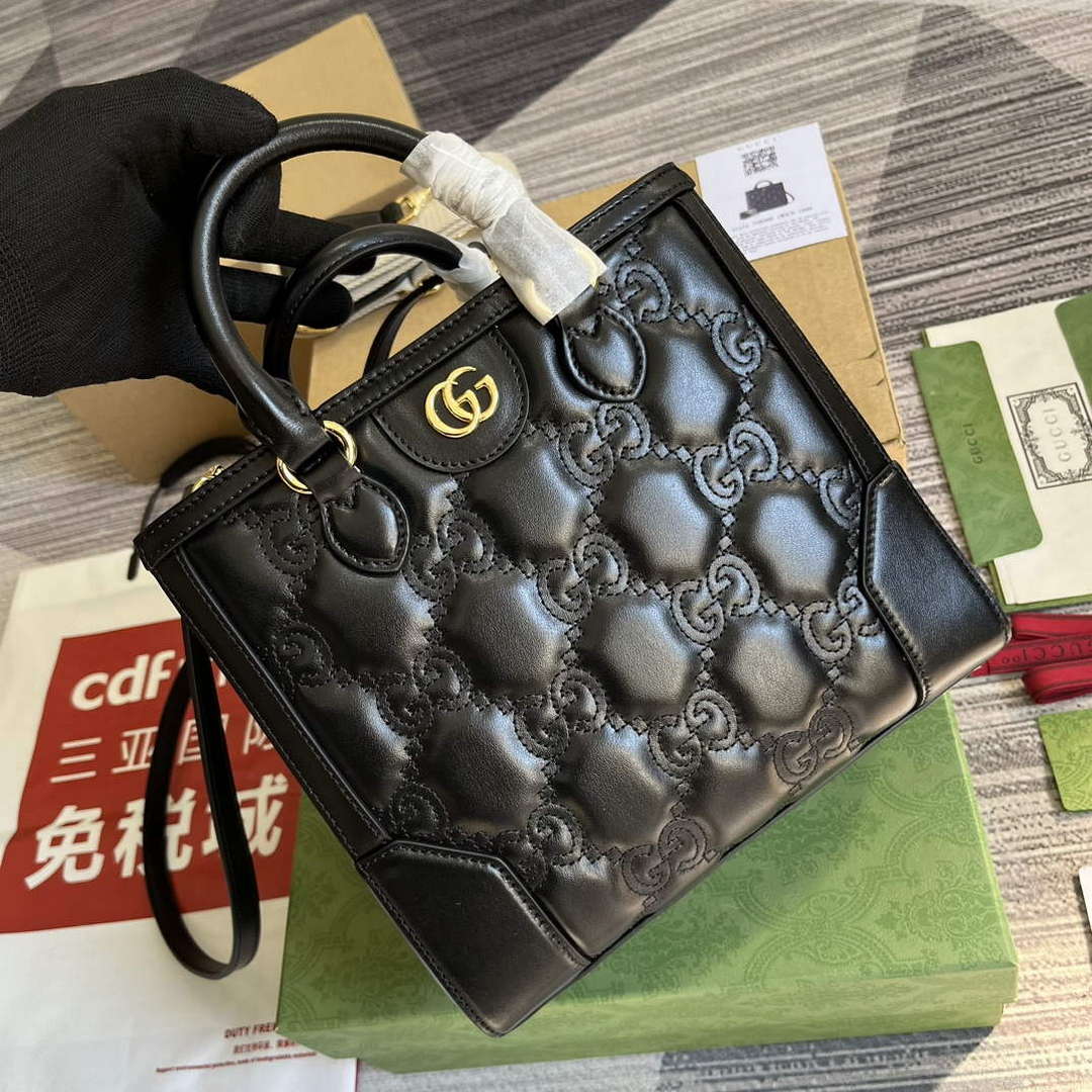 Gucci 728309 GG Matelass¨¦ Mini Top Handle Bag Black