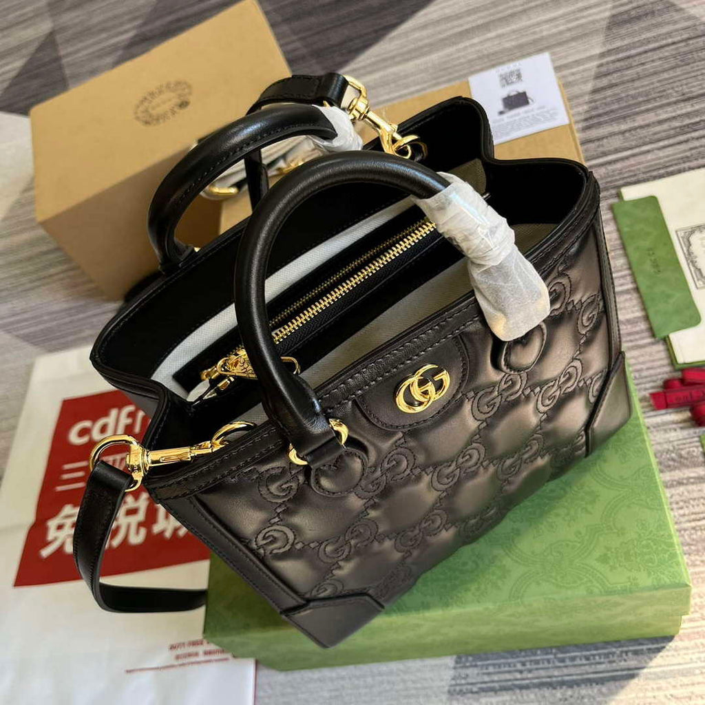 Gucci 728309 GG Matelass¨¦ Mini Top Handle Bag Black