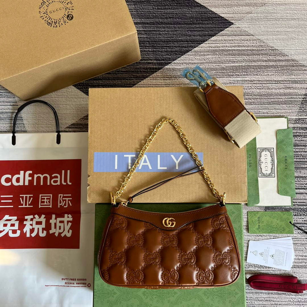 Gucci 735049 GG Matelass¨¦ Handbag Brown