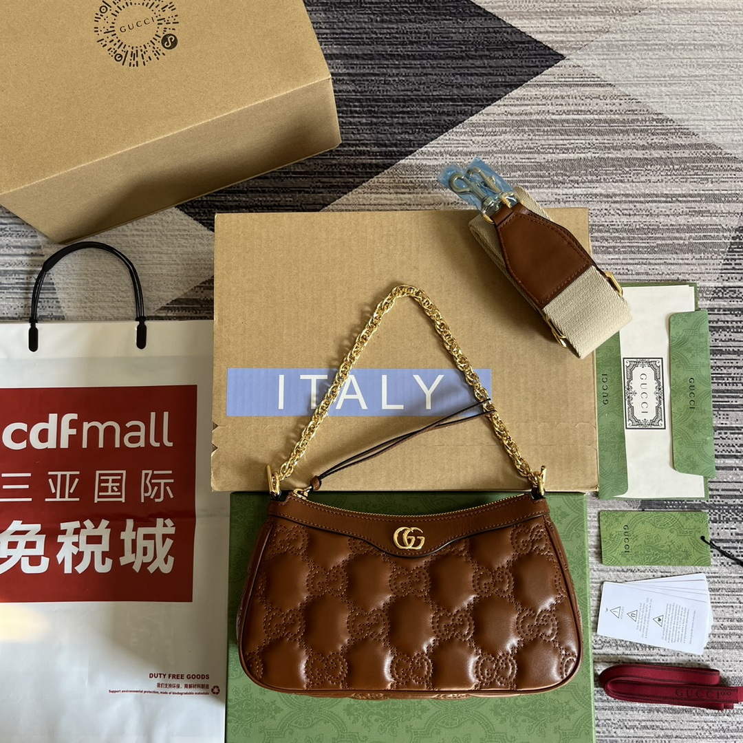 Gucci 735049 GG Matelass¨¦ Handbag Brown