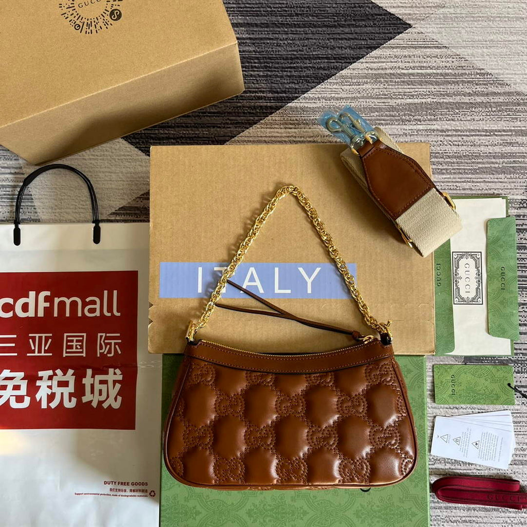 Gucci 735049 GG Matelass¨¦ Handbag Brown