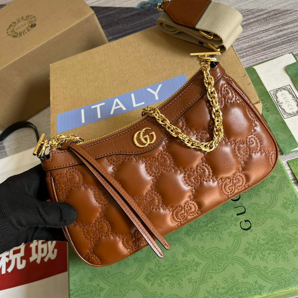 Gucci 735049 GG Matelass¨¦ Handbag Brown