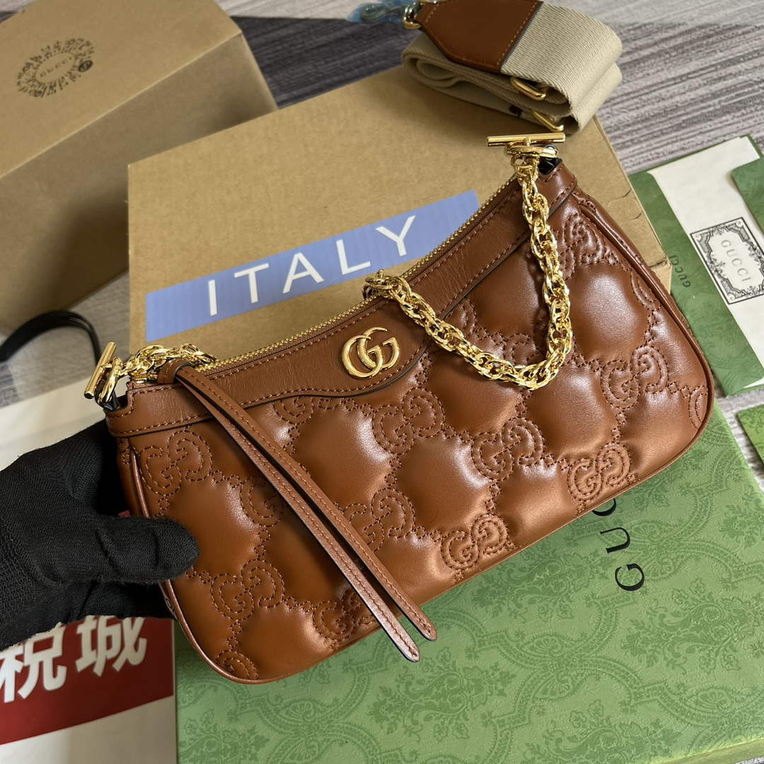 Gucci 735049 GG Matelass¨¦ Handbag Brown