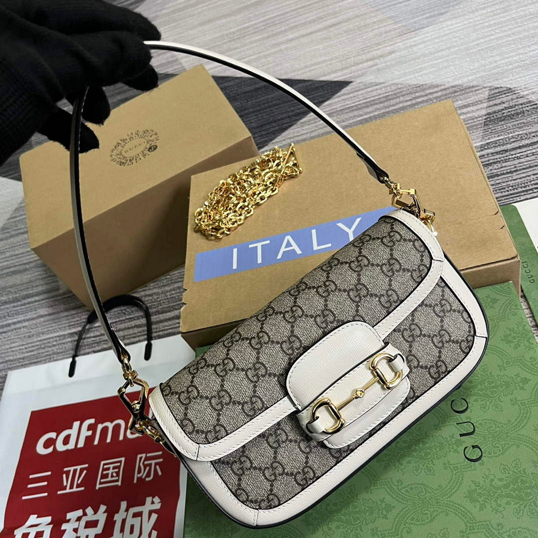 Gucci 735178 Gucci Horsebit 1955 shoulder bag Brown white