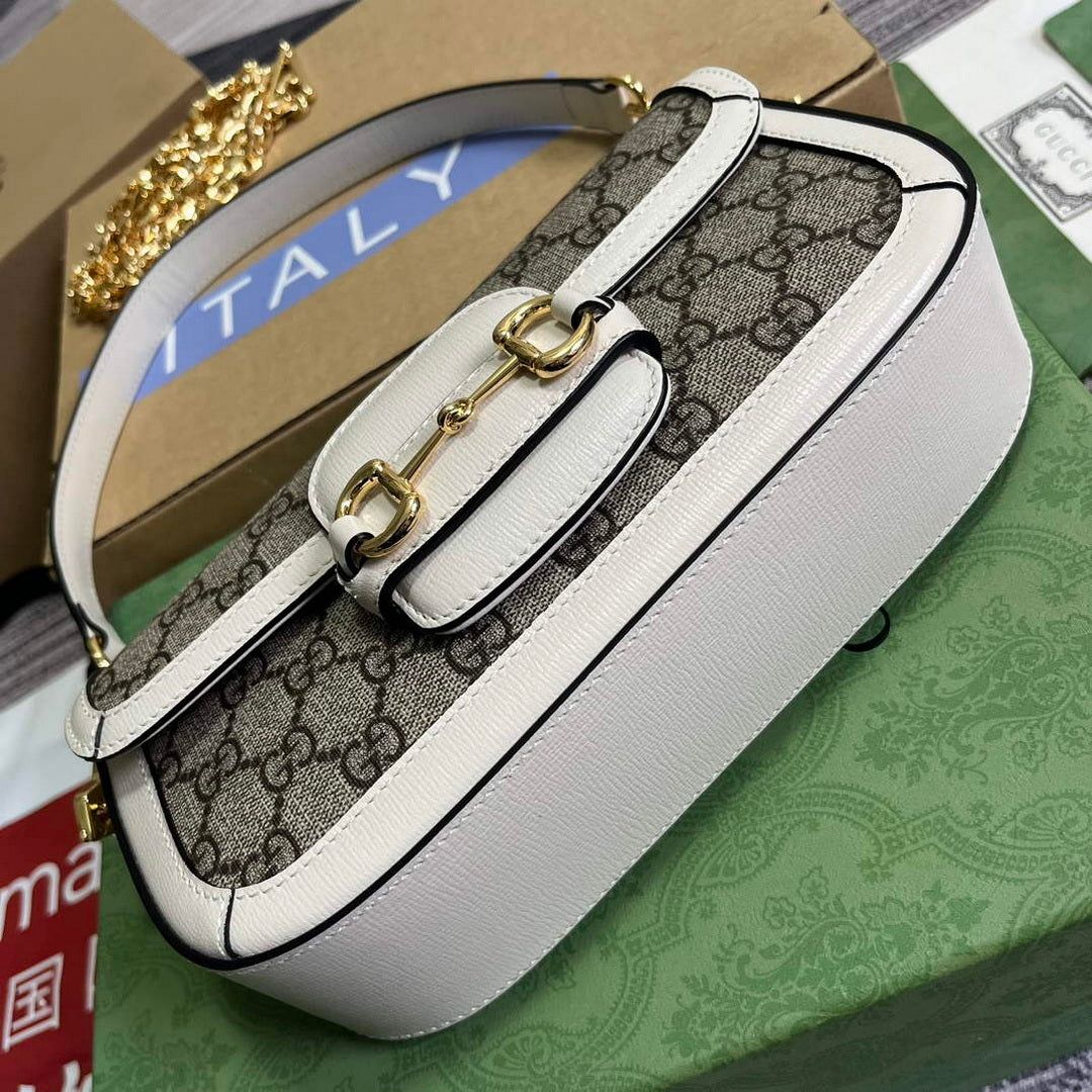 Gucci 735178 Gucci Horsebit 1955 shoulder bag Brown white