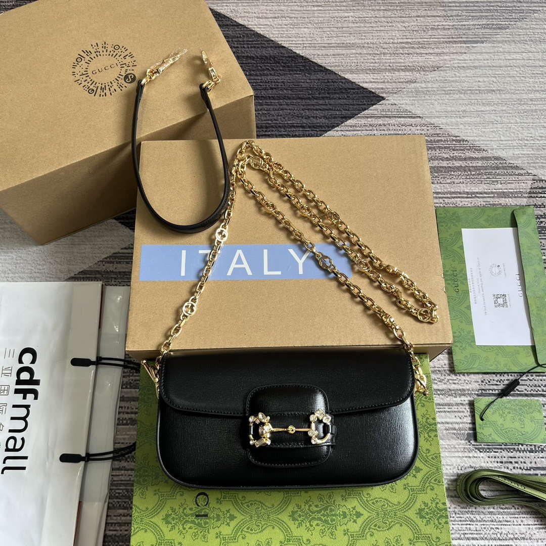 Gucci 735178 Gucci Horsebit 1955 small shoulder bag Black - Default Title - View 1