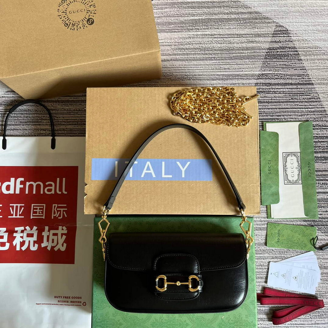 Gucci 735178 Gucci Horsebit 1955 small shoulder bag Black - Default Title - View 1