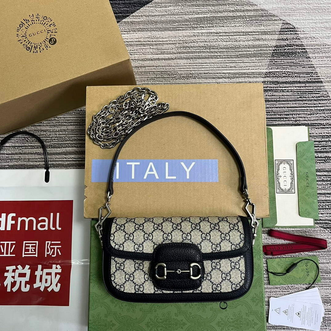 Gucci 735178 Gucci Horsebit 1955 small shoulder bag Navy blue - Default Title - View 1