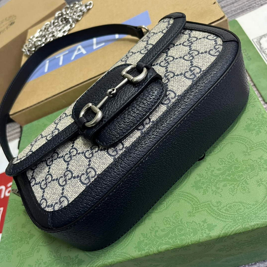 Gucci 735178 Gucci Horsebit 1955 small shoulder bag Navy blue