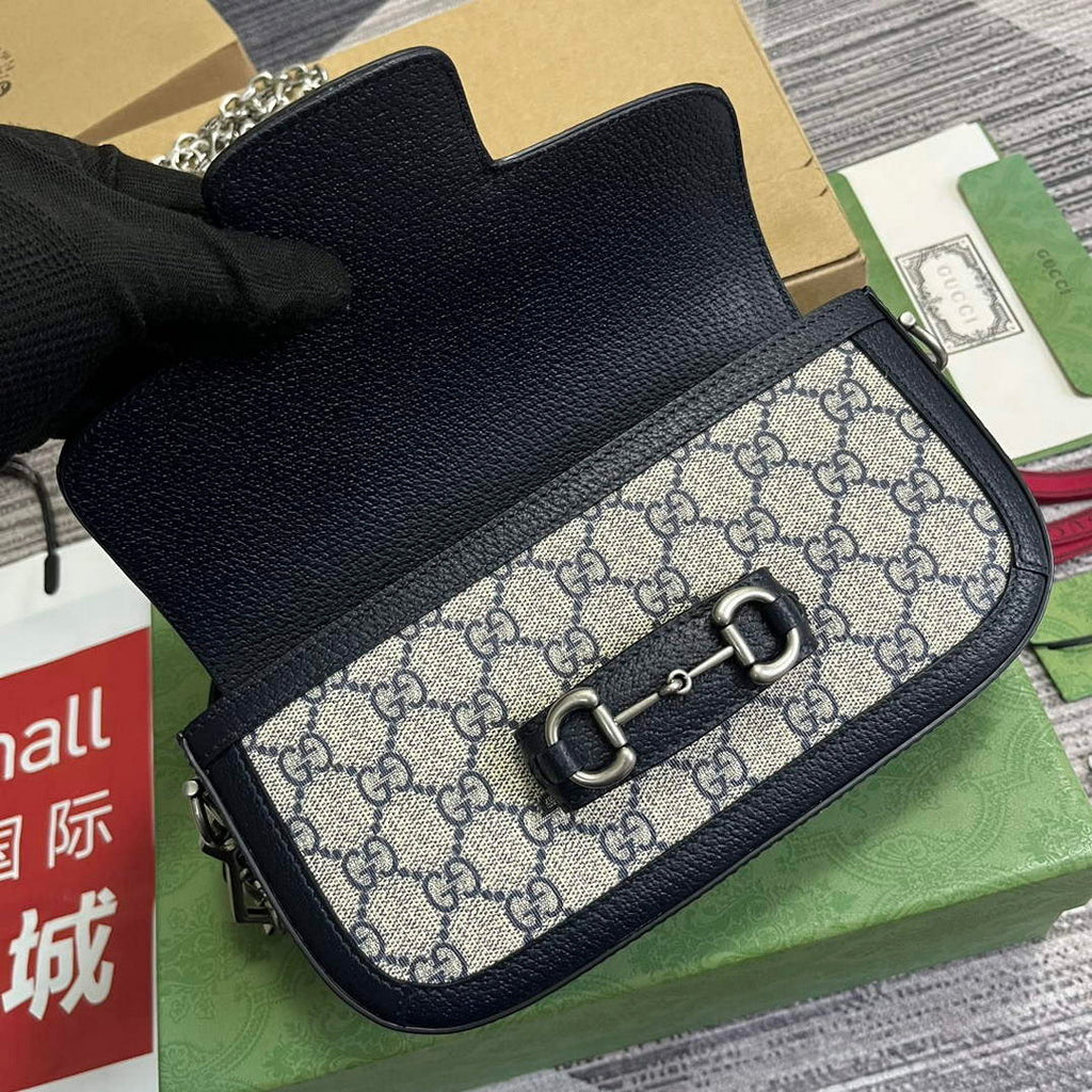Gucci 735178 Gucci Horsebit 1955 small shoulder bag Navy blue