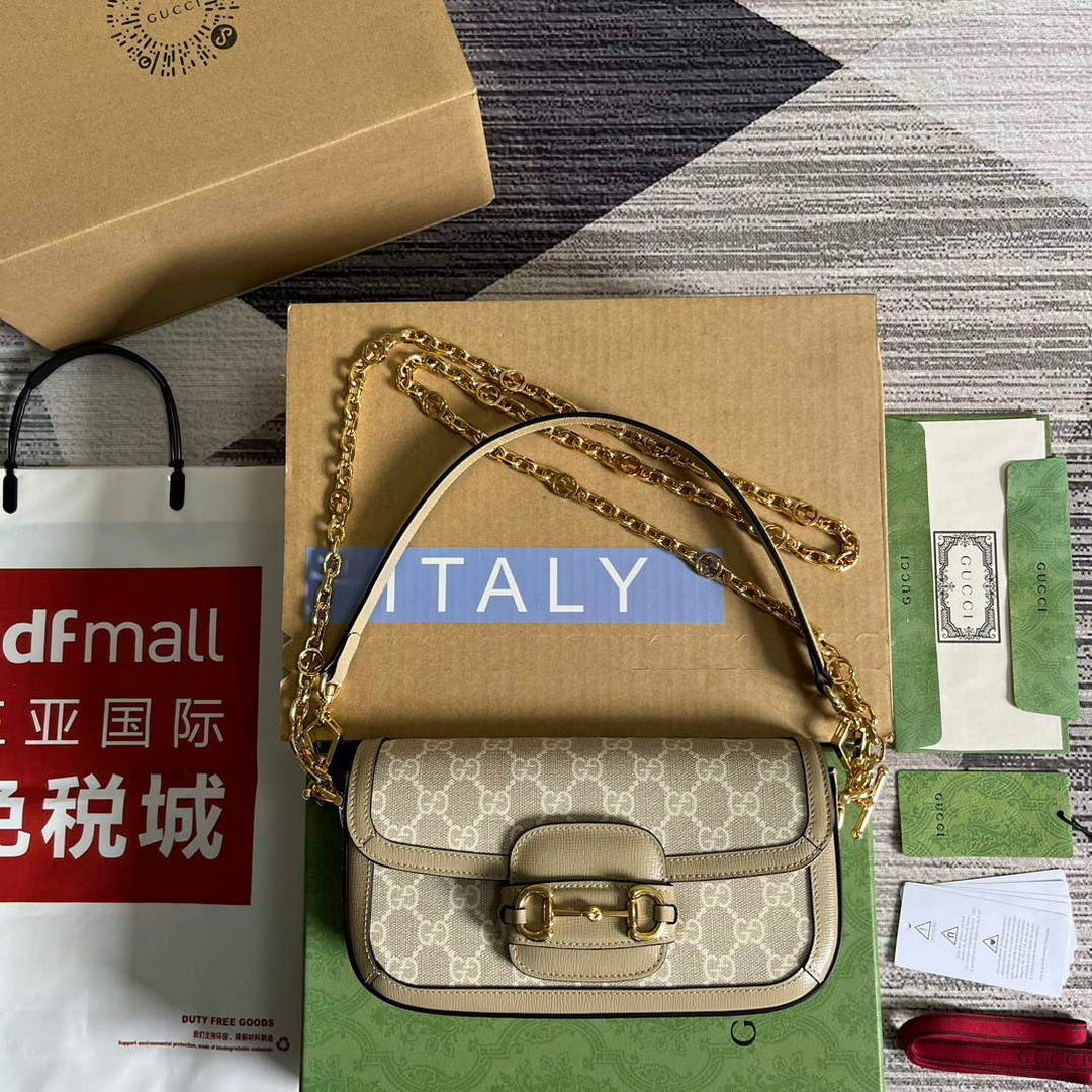 Gucci 735178 Gucci Horsebit 1955 small shoulder bag Oatmeal - Default Title - View 1