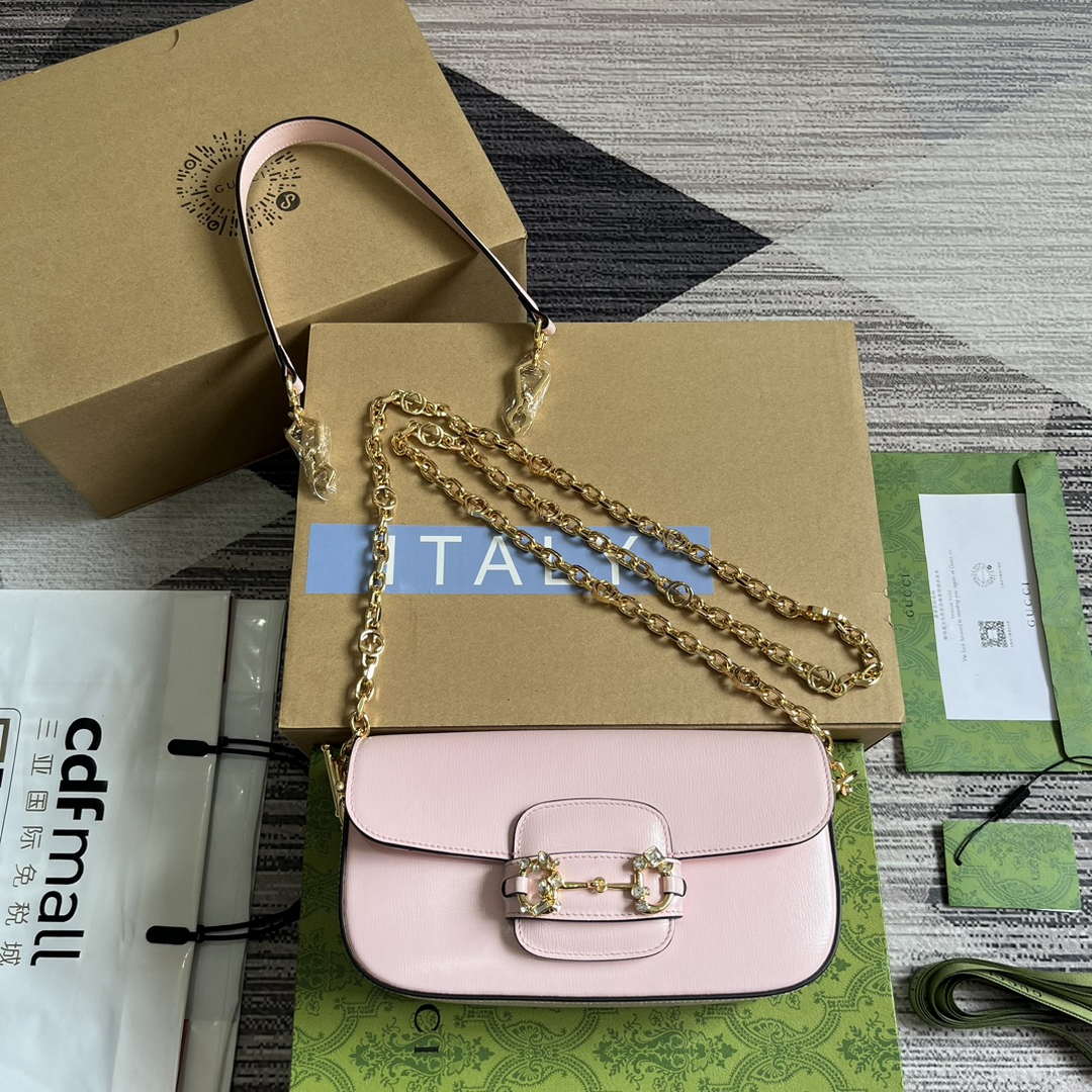 Gucci 735178 Gucci Horsebit 1955 small shoulder bag Pink - Default Title - View 1