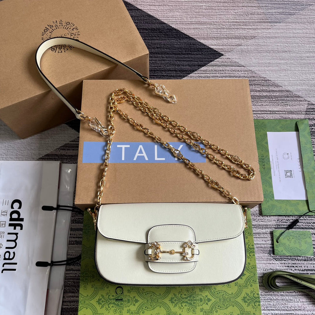 Gucci 735178 Gucci Horsebit 1955 small shoulder bag White