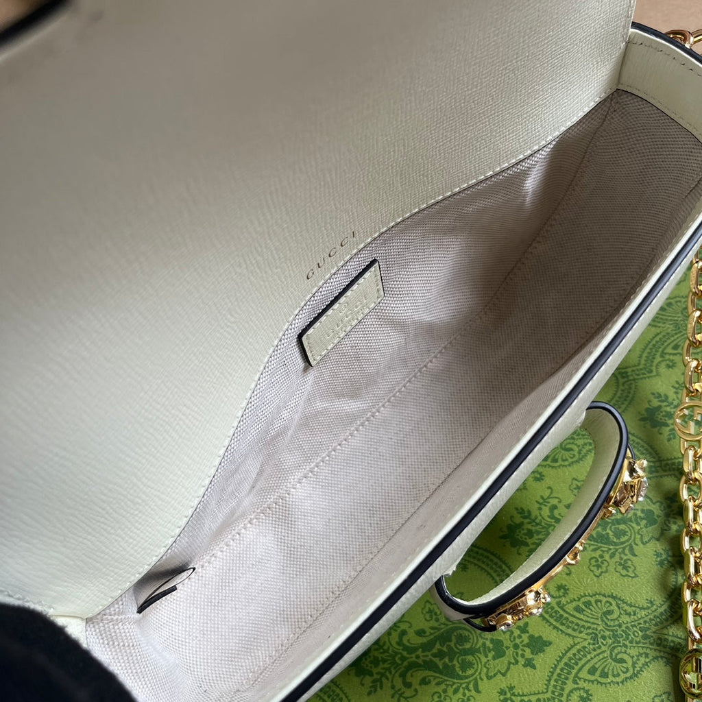 Gucci 735178 Gucci Horsebit 1955 small shoulder bag White