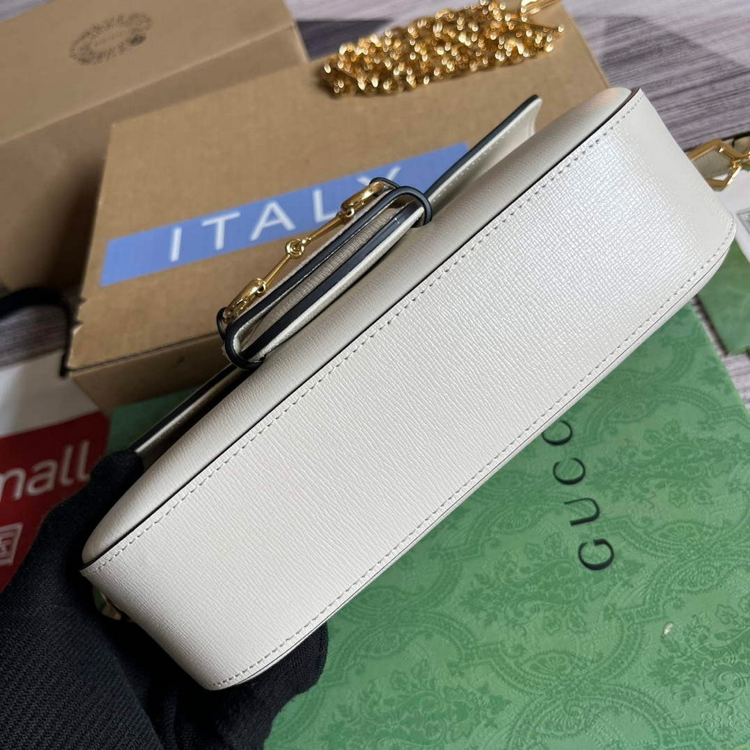Gucci 735178 Gucci Horsebit 1955 small shoulder bag White