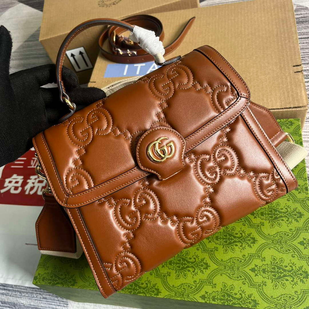 Gucci 736877 GG Matelass¨¦ Handbag Brown
