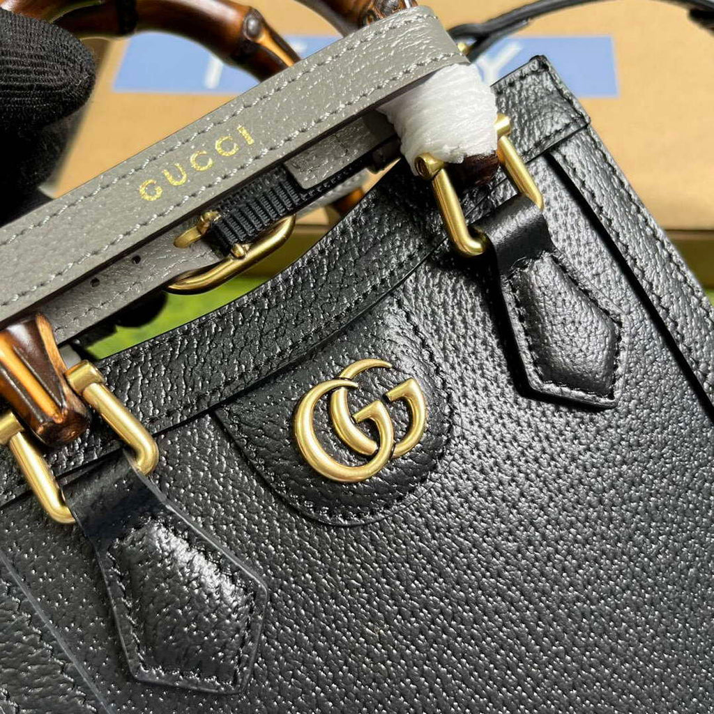 Gucci 739079 Diana Mini Tote Bag Black Leather