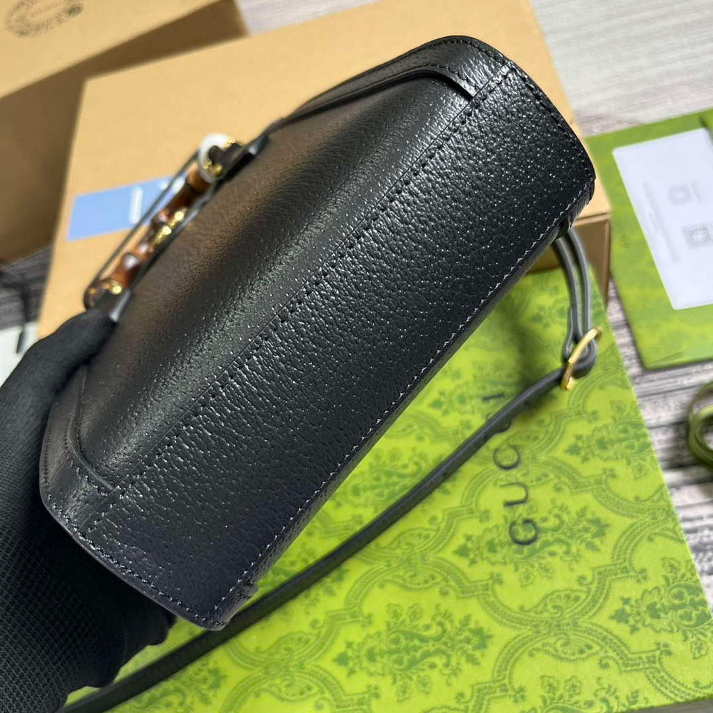 Gucci 739079 Diana Mini Tote Bag Black Leather