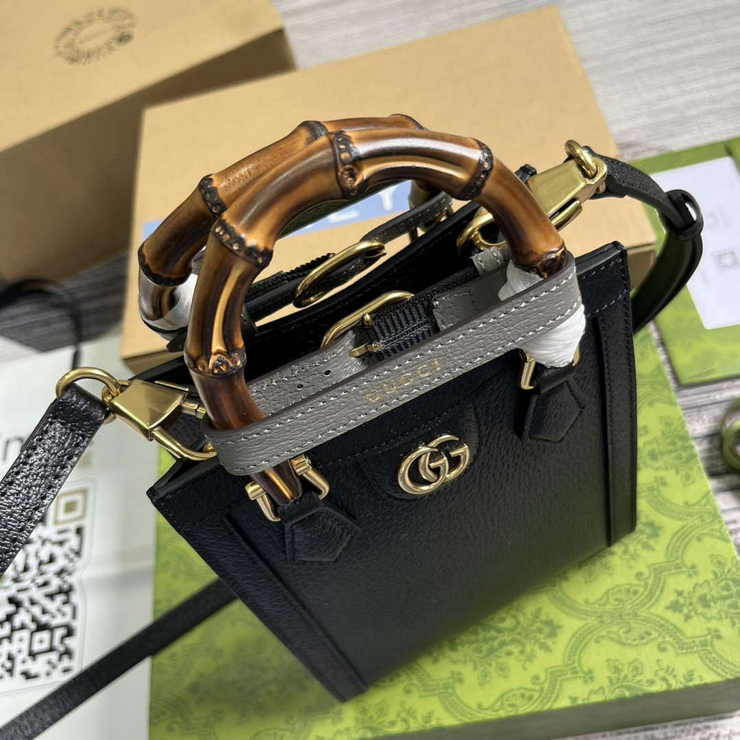 Gucci 739079 Diana Mini Tote Bag Black Leather