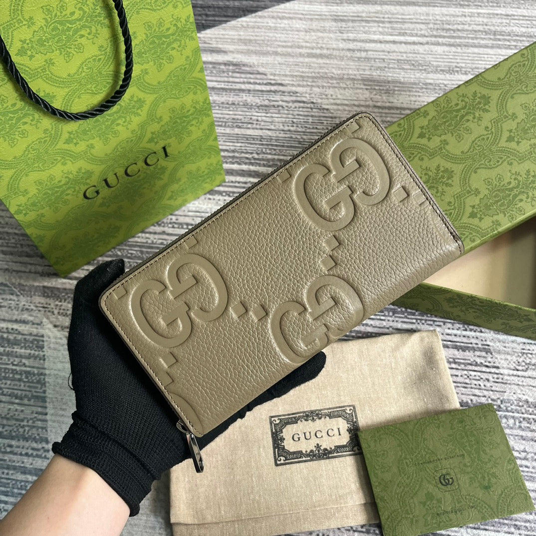 Gucci 739484 Original Gray leather Jumbo GG zip around wallet - Default Title - View 1