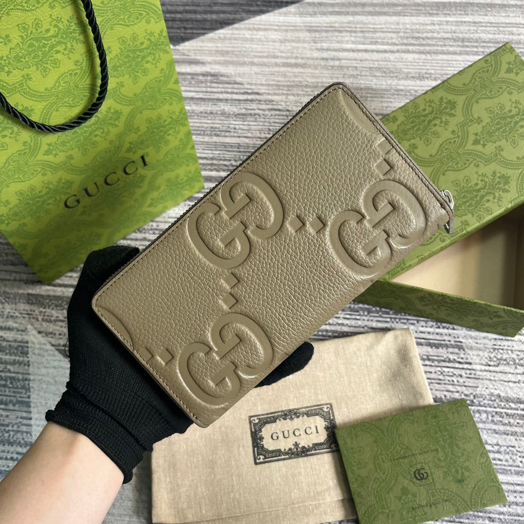 Gucci 739484 Original Gray leather Jumbo GG zip around wallet