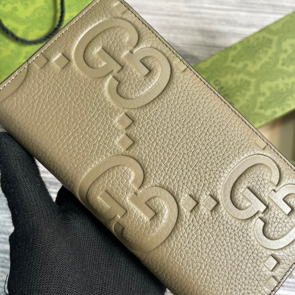 Gucci 739484 Original Gray leather Jumbo GG zip around wallet