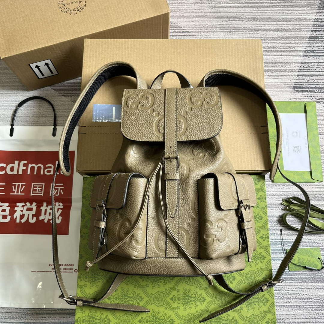 Gucci 739503 Jumbo GG Small Backpack Taupe - Default Title - View 1