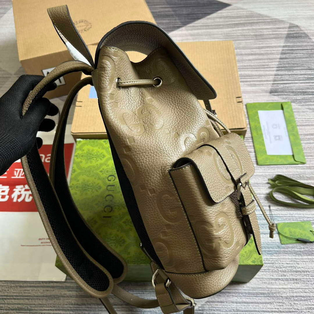 Gucci 739503 Jumbo GG Small Backpack Taupe