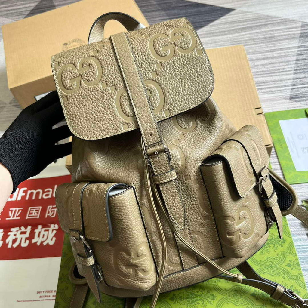 Gucci 739503 Jumbo GG Small Backpack Taupe