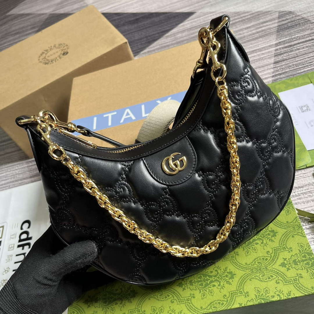 Gucci 739709 GG Matelass¨¦ Small Shoulder Bag Black