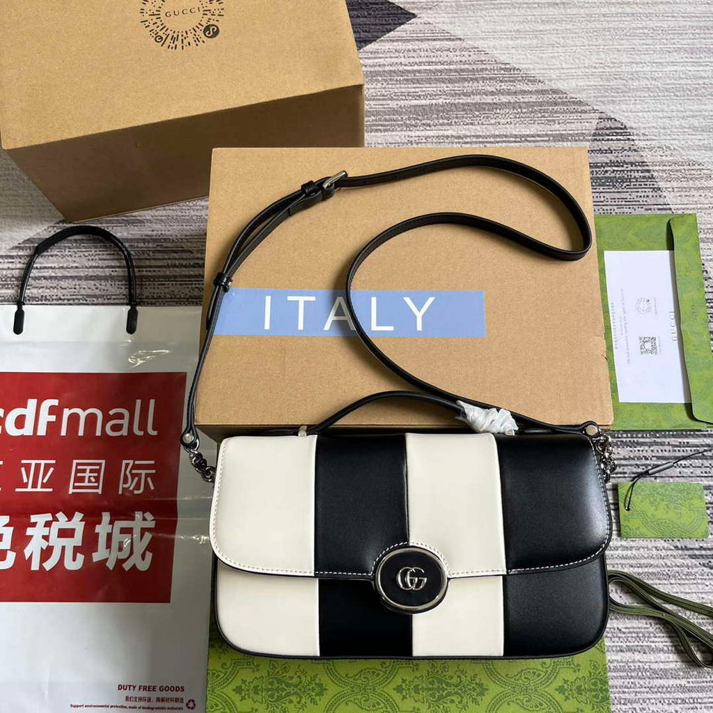 Gucci 739721 Petite GG Small Shoulder Bag Black and white