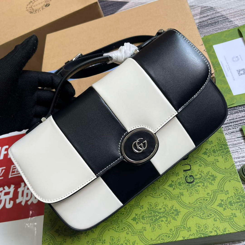 Gucci 739721 Petite GG Small Shoulder Bag Black and white