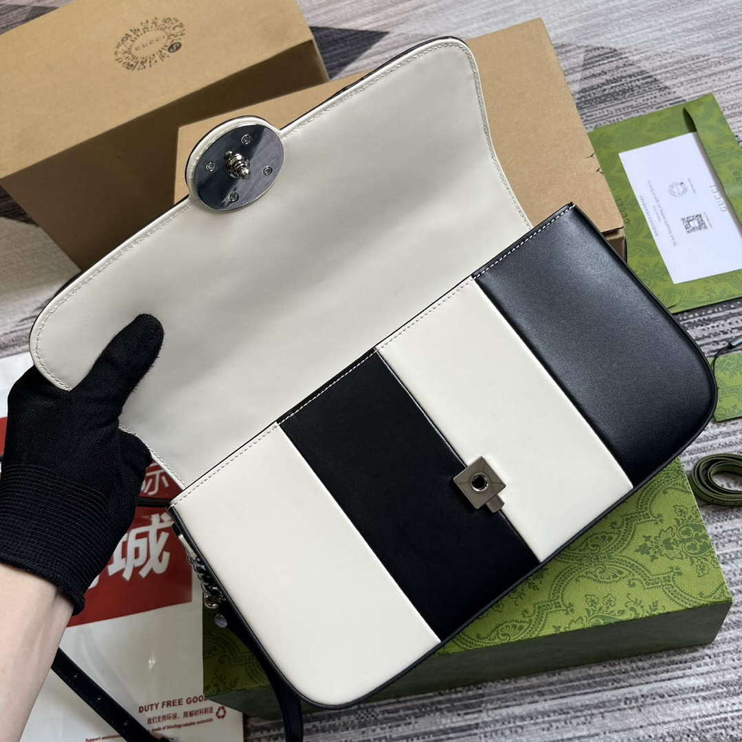 Gucci 739721 Petite GG Small Shoulder Bag Black and white