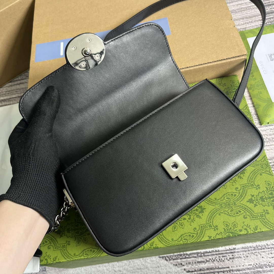 Gucci 739722 Petite GG Mini Shoulder Bag Black - Default Title - View 8