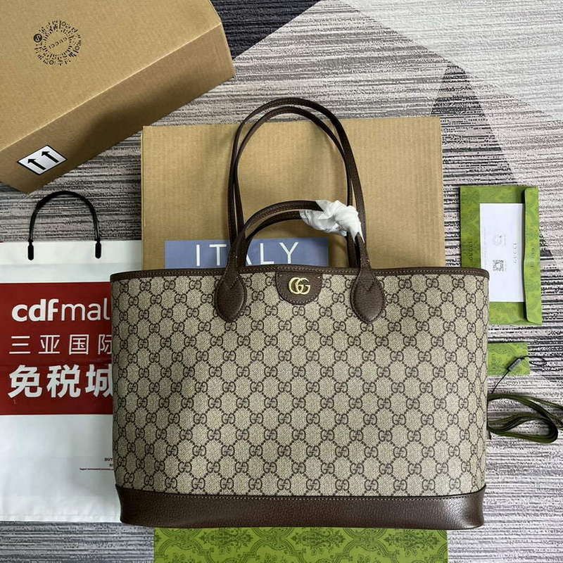 Gucci 739730 Ophidia Medium Tote Bag Brown canvas - Default Title - View 1