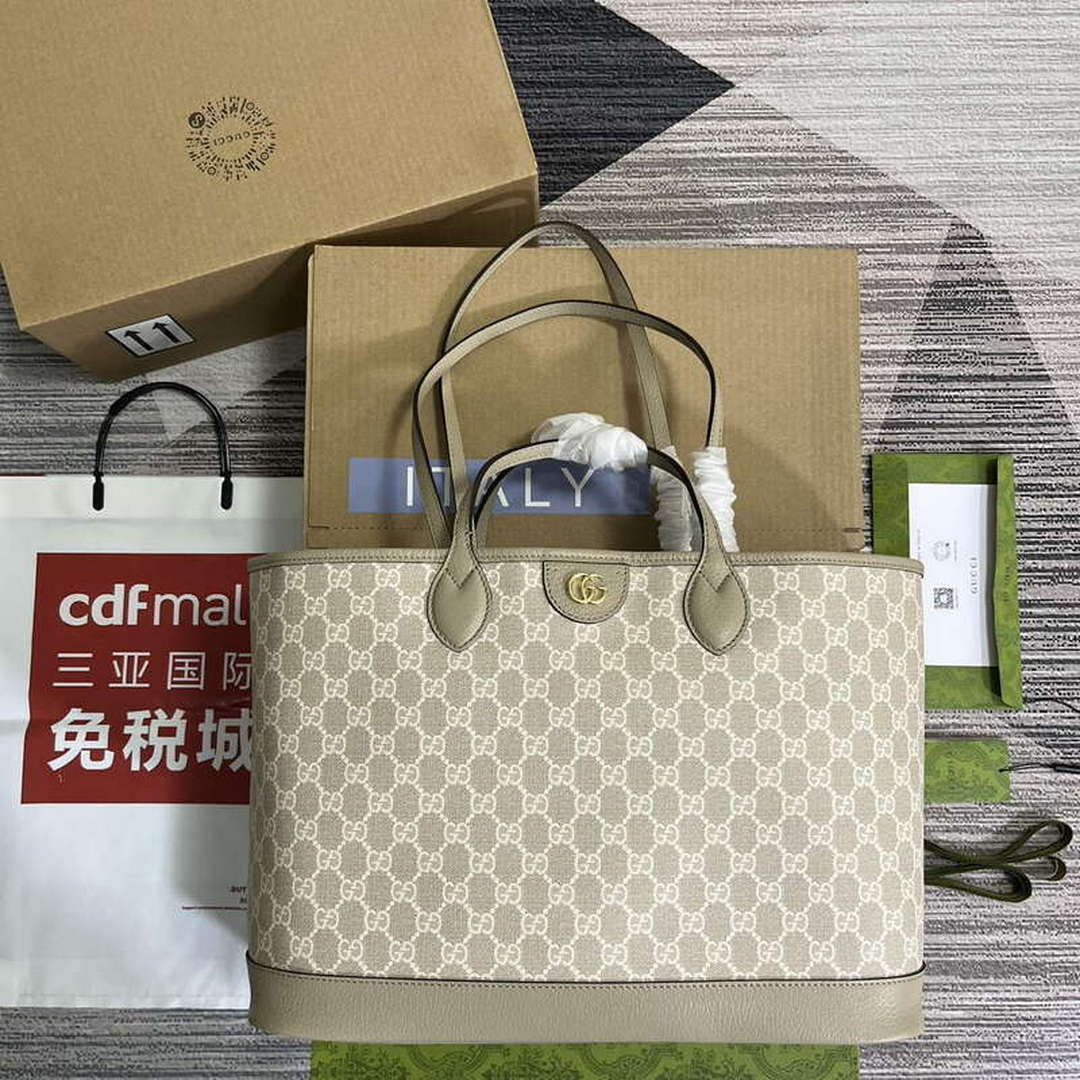 Gucci 739730 Ophidia Medium Tote Bag Oatmeal canvas - Default Title - View 1