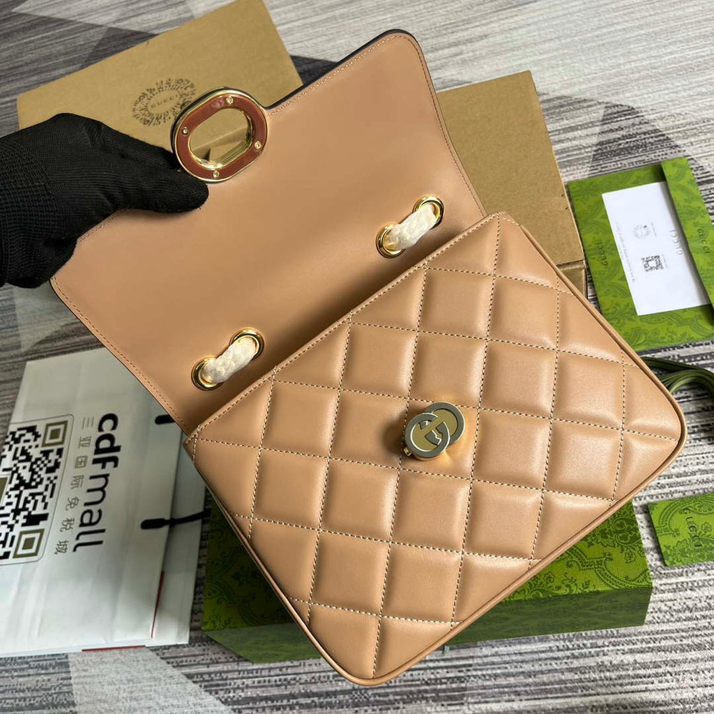 Gucci ?740834 GG Deco Small Shoulder Bag Apricot
