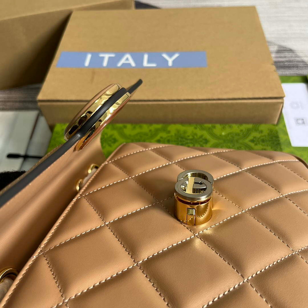 Gucci ?740834 GG Deco Small Shoulder Bag Apricot